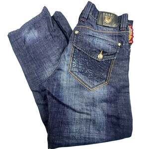 Coogi Jeans Baggy Embroidered Crest Dark Wash Cotton Denim 34x34
